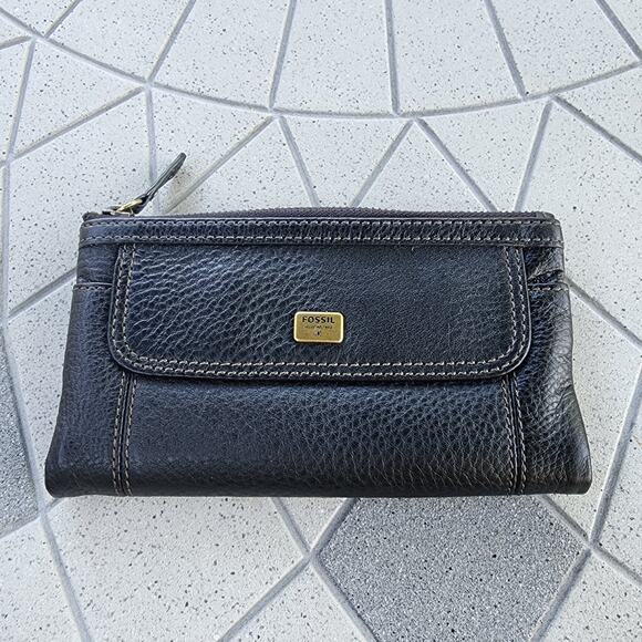 Fossil Emma Pebbled Leather Bi-Fold Wallet Clutch - Picture 12 of 12